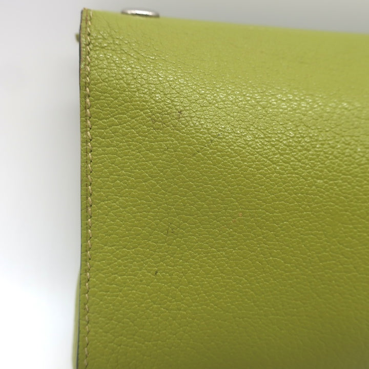 Hermes 2002 Karo GM Pouch Vert Anis Chevre Mysore Leather Cosmetic Bag