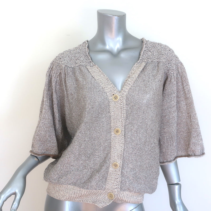 Dries Van Noten Metallic Short Sleeve Cardigan Beige/Gold Size Medium