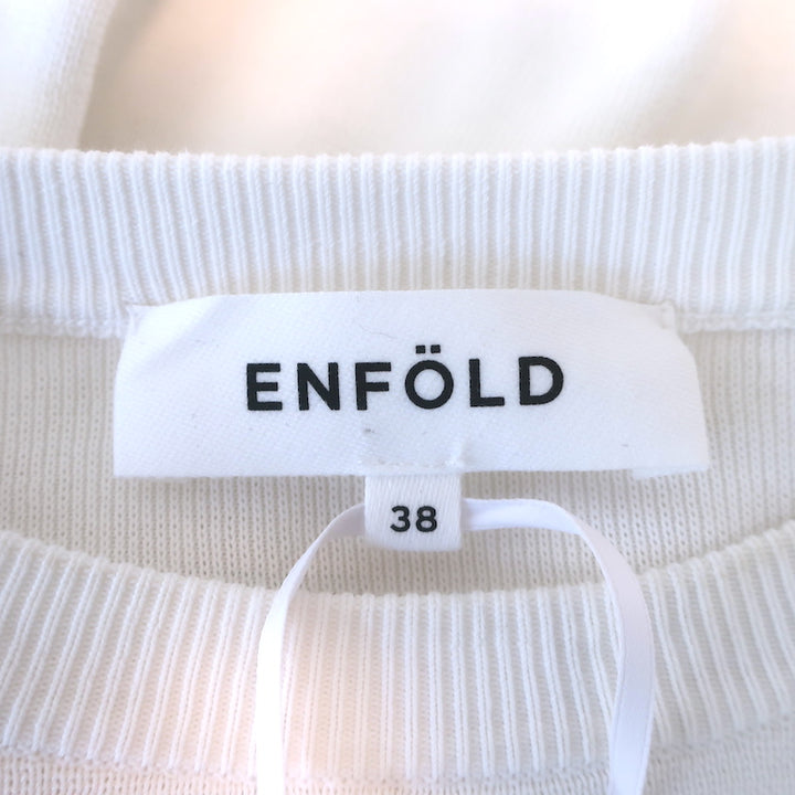 Enfold Ribbed Knit-Sleeve Top Cream Cotton Size 38