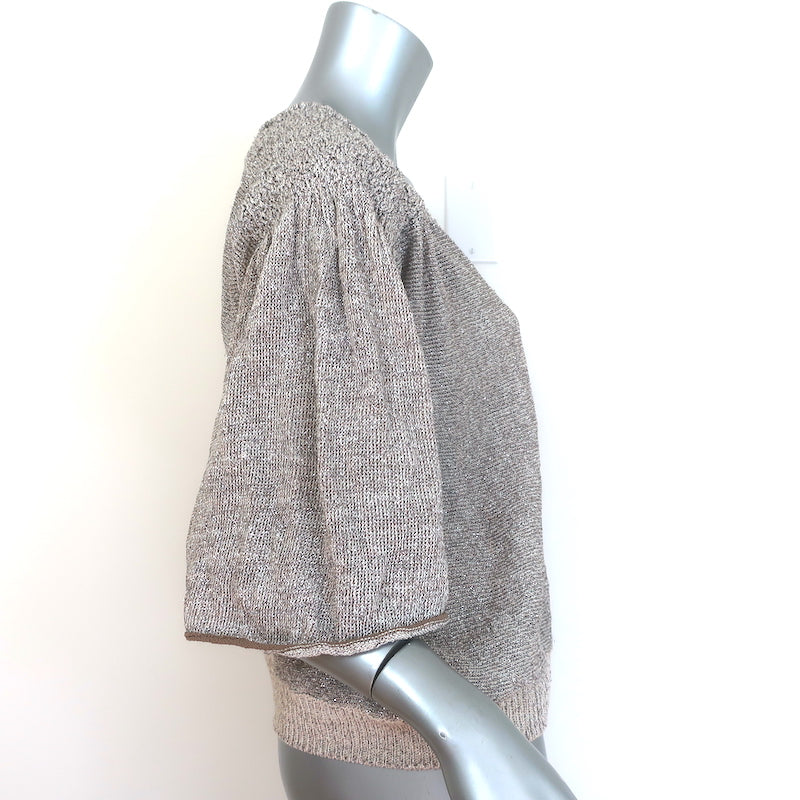 Dries Van Noten Metallic Short Sleeve Cardigan Beige/Gold Size Medium