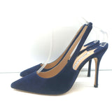 Manolo Blahnik Allura 105 Slingback Pumps Navy Suede Size 39.5 Pointed Toe Heels
