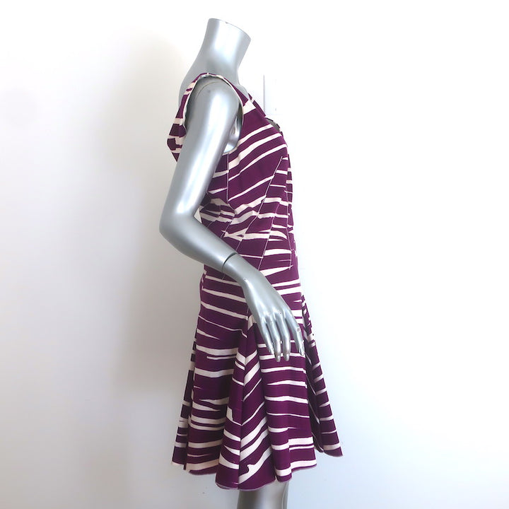 Oscar de la Renta Zebra Stripe Mini Dress Plum/White Stretch Cotton Size 8