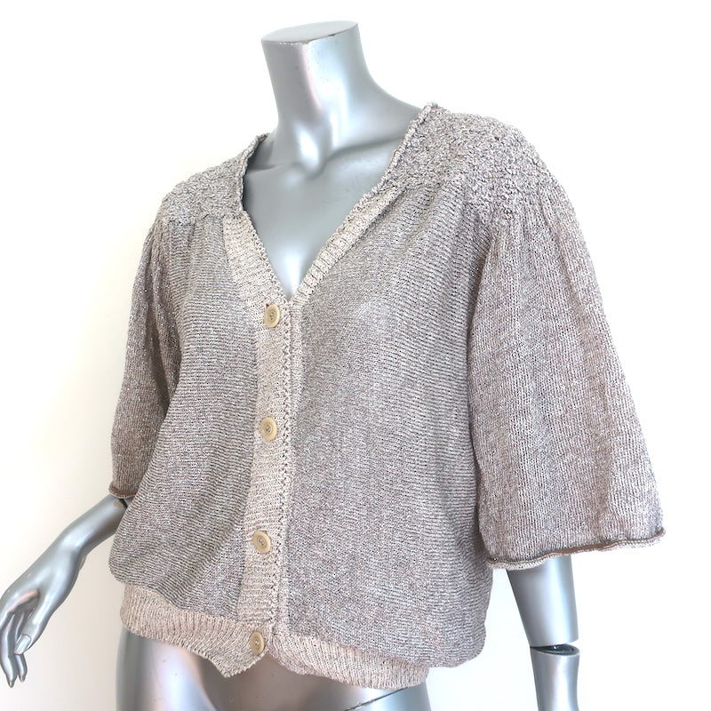 Dries Van Noten Metallic Short Sleeve Cardigan Beige/Gold Size Medium