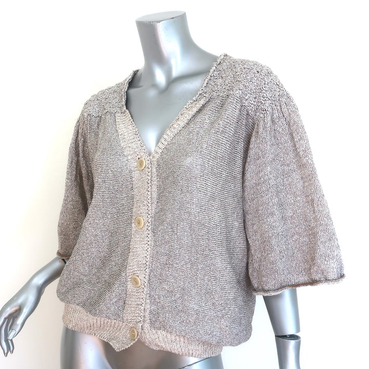 Dries Van Noten Metallic Short Sleeve Cardigan Beige/Gold Size Medium
