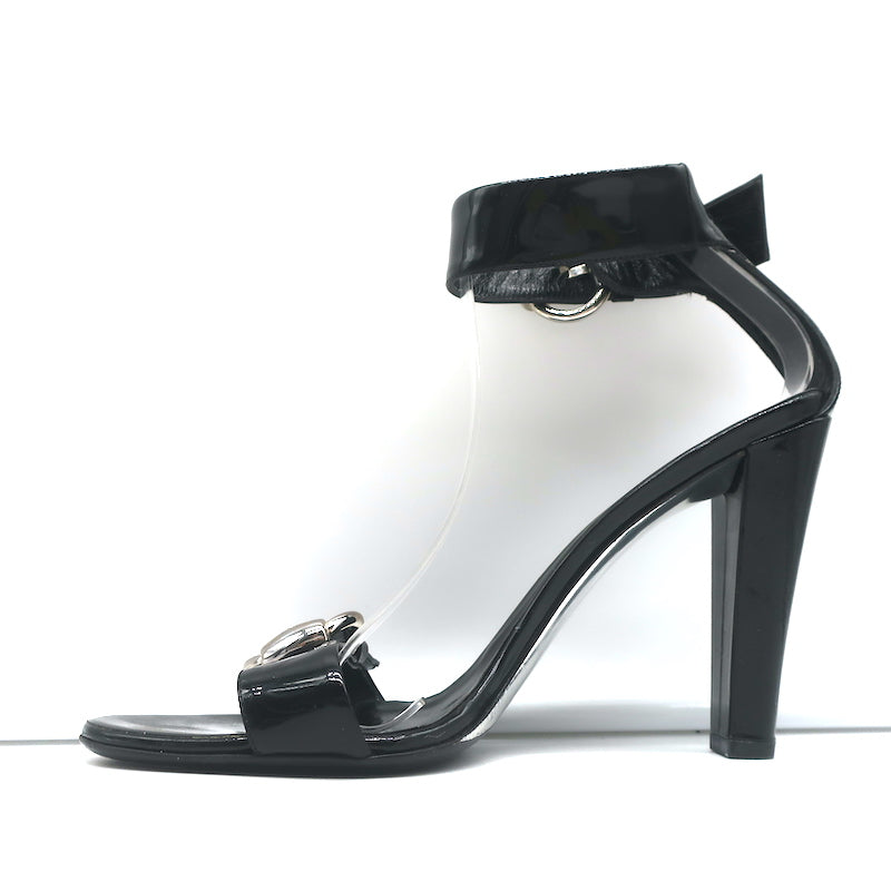 Gucci Buckle Sandals Black Patent Leather Size 10B Ankle Strap Heels