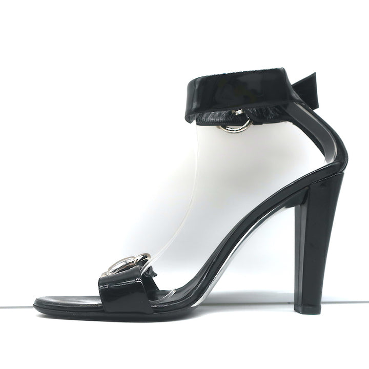 Gucci Buckle Sandals Black Patent Leather Size 10B Ankle Strap Heels