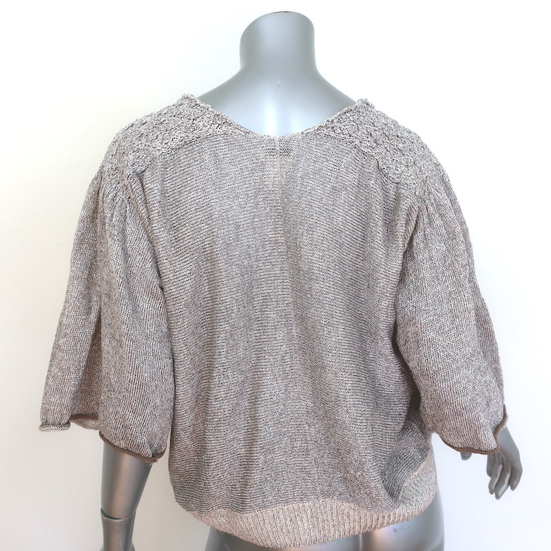 Dries Van Noten Metallic Short Sleeve Cardigan Beige/Gold Size Medium