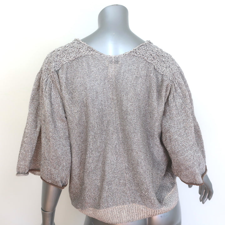 Dries Van Noten Metallic Short Sleeve Cardigan Beige/Gold Size Medium