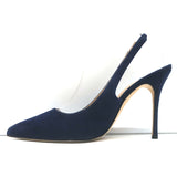Manolo Blahnik Allura 105 Slingback Pumps Navy Suede Size 39.5 Pointed Toe Heels
