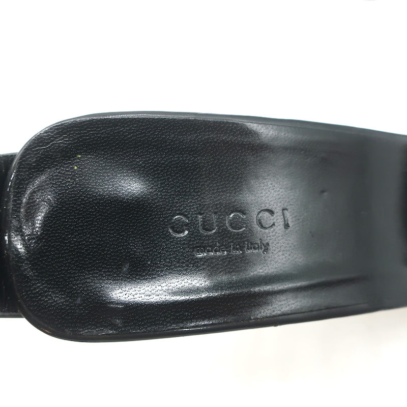 Gucci Buckle Sandals Black Patent Leather Size 10B Ankle Strap Heels