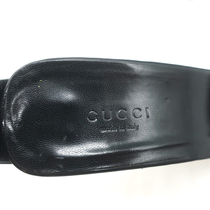 Gucci Buckle Sandals Black Patent Leather Size 10B Ankle Strap Heels