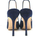 Manolo Blahnik Allura 105 Slingback Pumps Navy Suede Size 39.5 Pointed Toe Heels