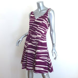 Oscar de la Renta Zebra Stripe Mini Dress Plum/White Stretch Cotton Size 8