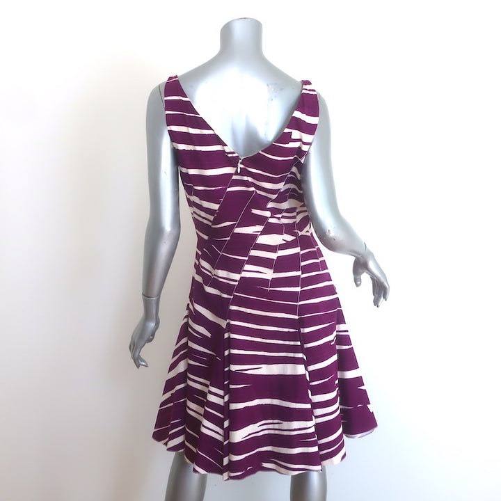 Oscar de la Renta Zebra Stripe Mini Dress Plum/White Stretch Cotton Size 8