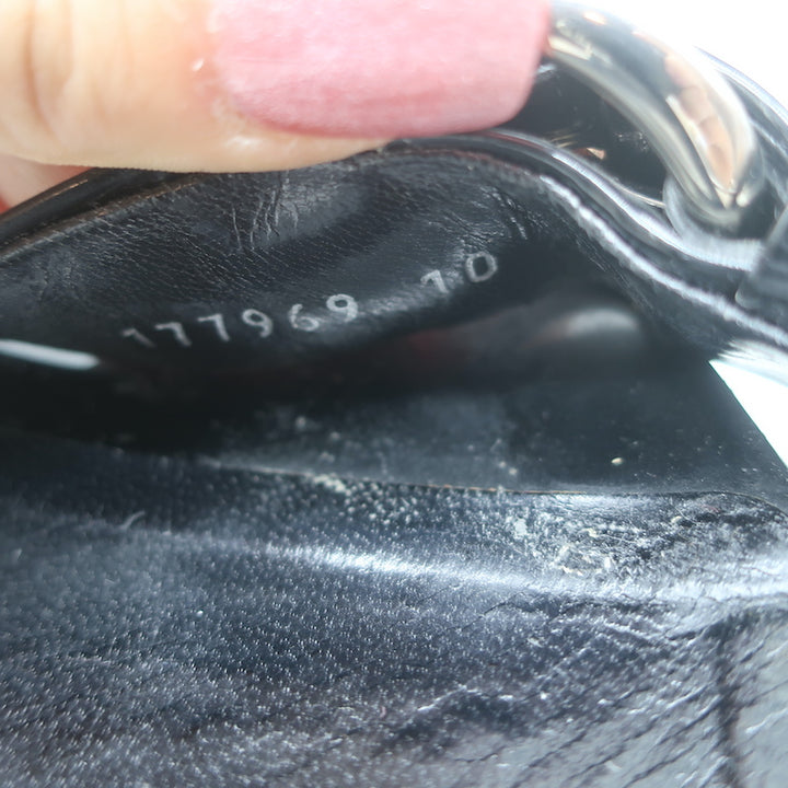 Gucci Buckle Sandals Black Patent Leather Size 10B Ankle Strap Heels