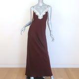 Zara Lace-Trimmed Maxi Slip Dress Burgundy Satin Size Large NEW