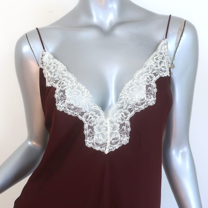 Zara Lace-Trimmed Maxi Slip Dress Burgundy Satin Size Large NEW