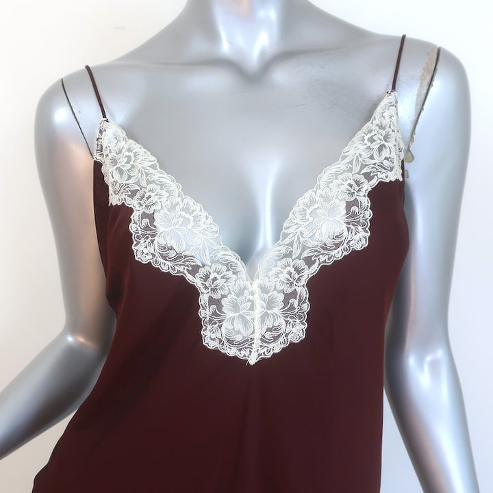 Zara Lace-Trimmed Maxi Slip Dress Burgundy Satin Size Large NEW