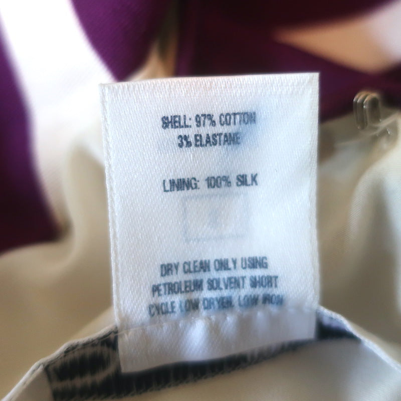 Oscar de la Renta Zebra Stripe Mini Dress Plum/White Stretch Cotton Size 8