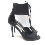Jimmy Choo Mahine Lace-Up T-Strap Sandals Black Leather Size 37.5