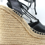Saint Laurent Platform Espadrille Wedge Sandals Black Leather Size 40