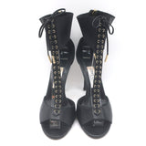 Jimmy Choo Mahine Lace-Up T-Strap Sandals Black Leather Size 37.5