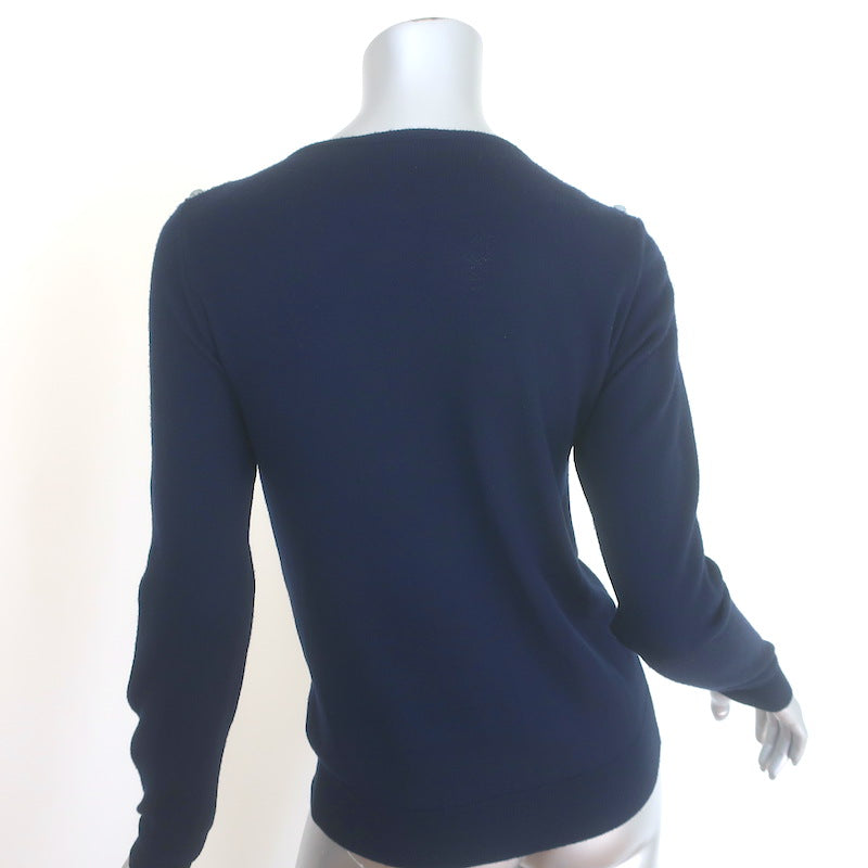 Oscar de la Renta Sequin &amp; Jewel-Embellished Sweater Navy Wool Size Extra Small