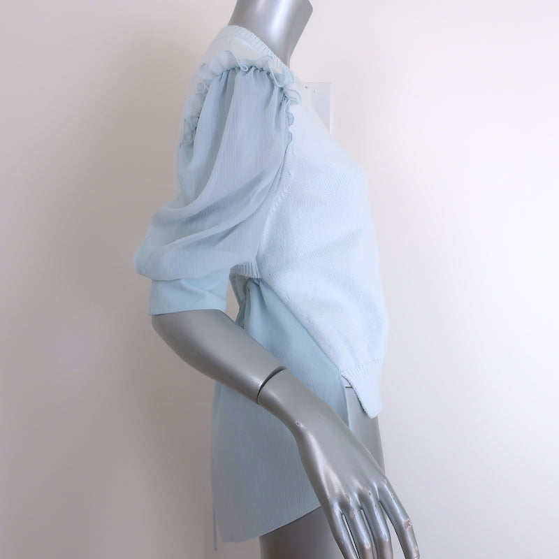 ADEAM Goldfish Mixed-Media Puff Sleeve Top Light Blue Knit &amp; Chiffon Size Medium