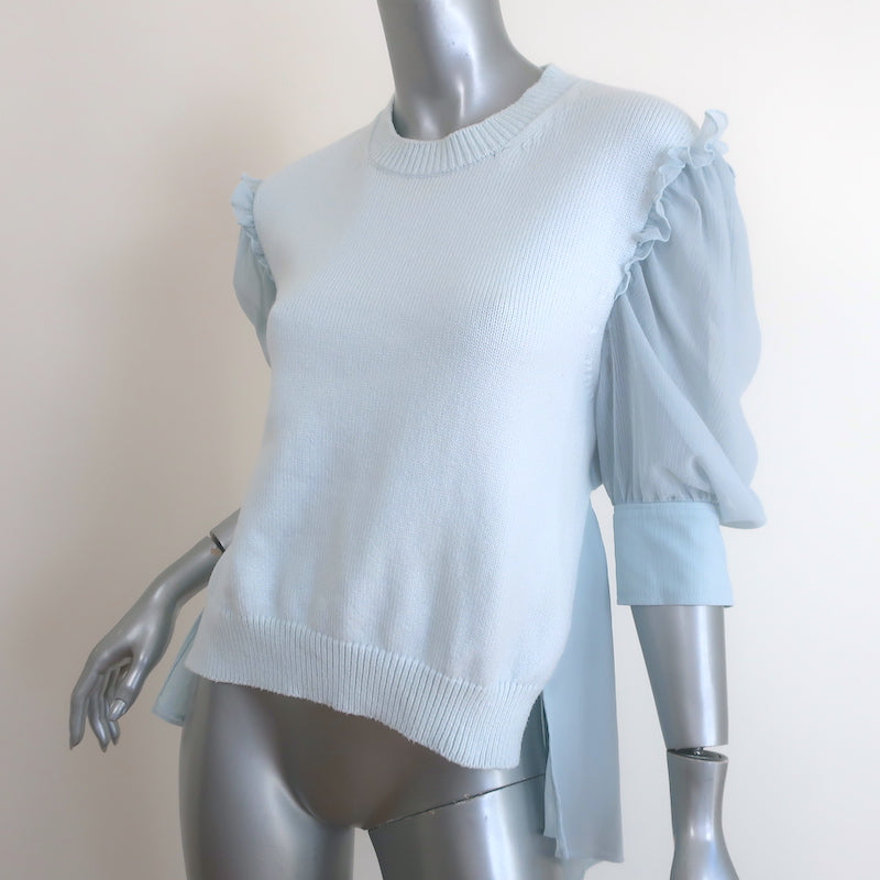 ADEAM Goldfish Mixed-Media Puff Sleeve Top Light Blue Knit &amp; Chiffon Size Medium