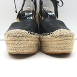 Saint Laurent Platform Espadrille Wedge Sandals Black Leather Size 40