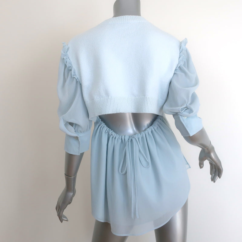 ADEAM Goldfish Mixed-Media Puff Sleeve Top Light Blue Knit &amp; Chiffon Size Medium