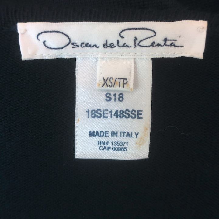 Oscar de la Renta Sequin &amp; Jewel-Embellished Sweater Navy Wool Size Extra Small