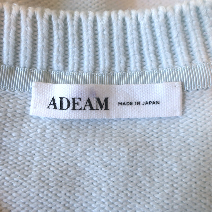 ADEAM Goldfish Mixed-Media Puff Sleeve Top Light Blue Knit &amp; Chiffon Size Medium