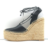 Saint Laurent Platform Espadrille Wedge Sandals Black Leather Size 40