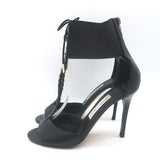 Jimmy Choo Mahine Lace-Up T-Strap Sandals Black Leather Size 37.5
