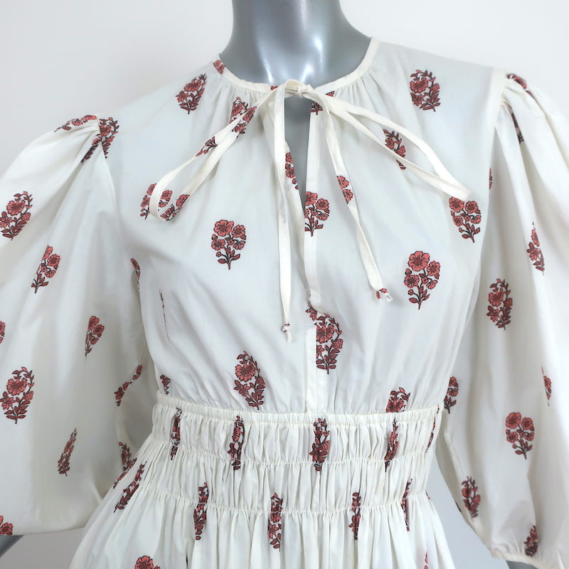 Ciao Lucia Puff Sleeve Midi Dress Georgina White Floral Print Cotton Size Medium