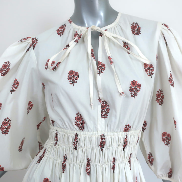 Ciao Lucia Puff Sleeve Midi Dress Georgina White Floral Print Cotton Size Medium