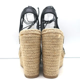 Saint Laurent Platform Espadrille Wedge Sandals Black Leather Size 40