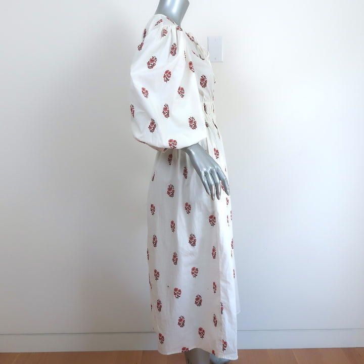 Ciao Lucia Puff Sleeve Midi Dress Georgina White Floral Print Cotton Size Medium
