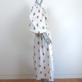 Ciao Lucia Puff Sleeve Midi Dress Georgina White Floral Print Cotton Size Medium