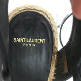 Saint Laurent Platform Espadrille Wedge Sandals Black Leather Size 40