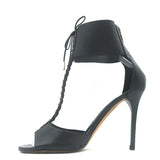 Jimmy Choo Mahine Lace-Up T-Strap Sandals Black Leather Size 37.5