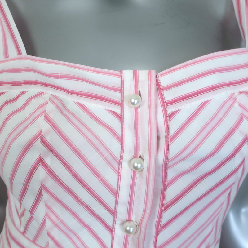 Prabal Gurung Tie-Strap Ruffled Midi Dress Pink/White Striped Cotton Size 6