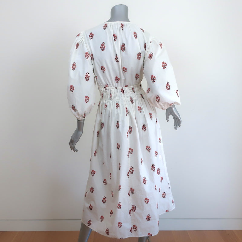 Ciao Lucia Puff Sleeve Midi Dress Georgina White Floral Print Cotton Size Medium
