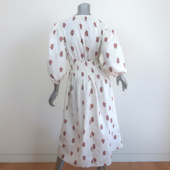 Ciao Lucia Puff Sleeve Midi Dress Georgina White Floral Print Cotton Size Medium