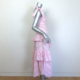 Prabal Gurung Tie-Strap Ruffled Midi Dress Pink/White Striped Cotton Size 6