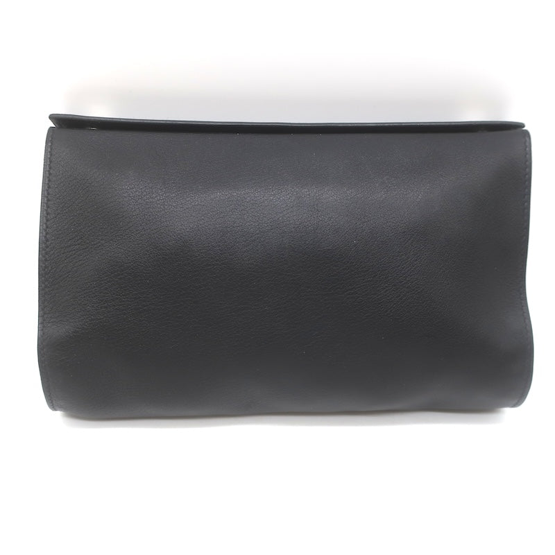 Hermes 2006 Karo GM Pouch Black Swift Leather Cosmetic Bag Palladium Hardware