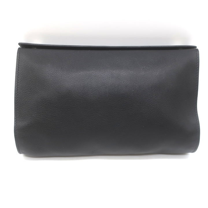 Hermes 2006 Karo GM Pouch Black Swift Leather Cosmetic Bag Palladium Hardware