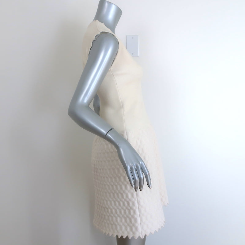 Alaia Zig Zag Trim Dress Ivory Wool-Blend Embossed Jacquard Knit Size 40