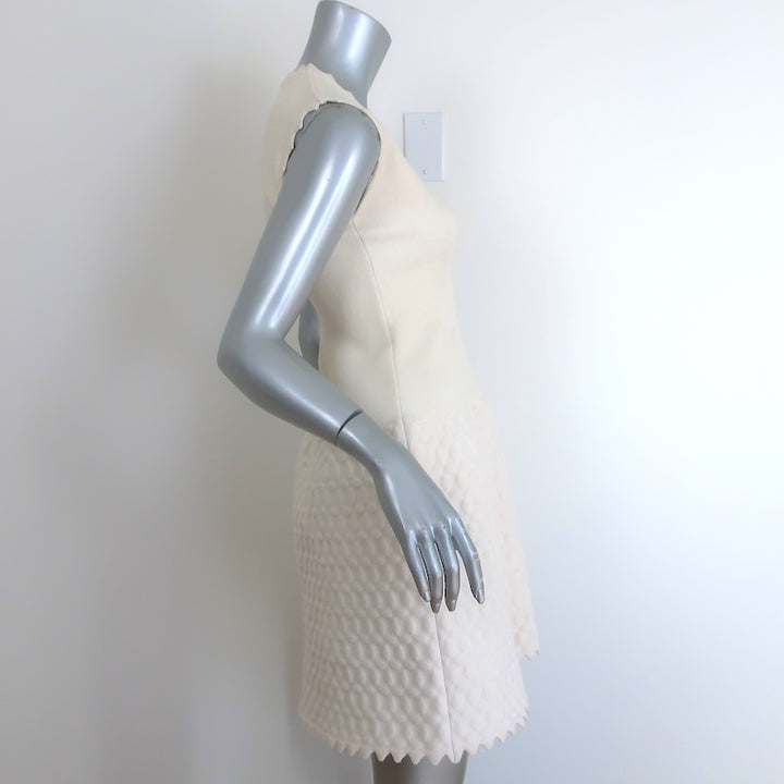 Alaia Zig Zag Trim Dress Ivory Wool-Blend Embossed Jacquard Knit Size 40